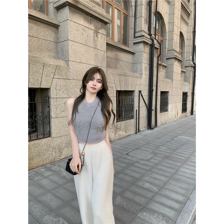 Áo tank top sát nách phối lông quyến rũ cho nữ
