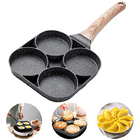 Chảo chiên trứng 4 ngăn chống dính tay cầm bằng gỗ cao cấp