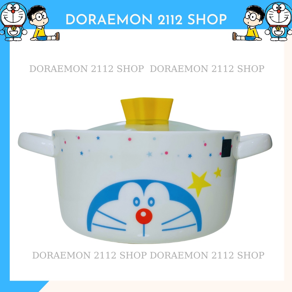 TÔ SỨ ĂN MỲ hình chiếc nồi Doraemon có nắp thủy tinh