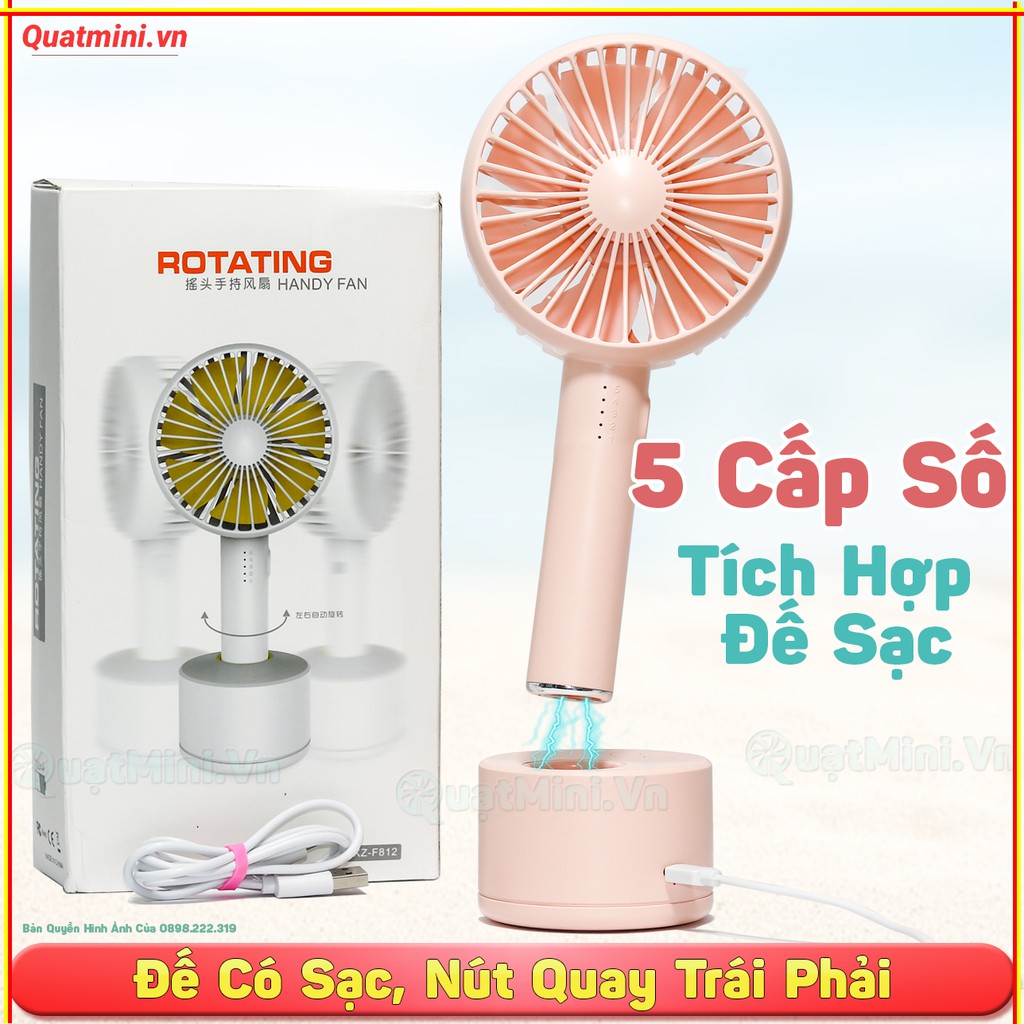 Quạt Cầm Tay 5 Cấp Độ Số [Tích Hợp Đế Sạc][Quay Trái Phải][2000mah] | BigBuy360 - bigbuy360.vn