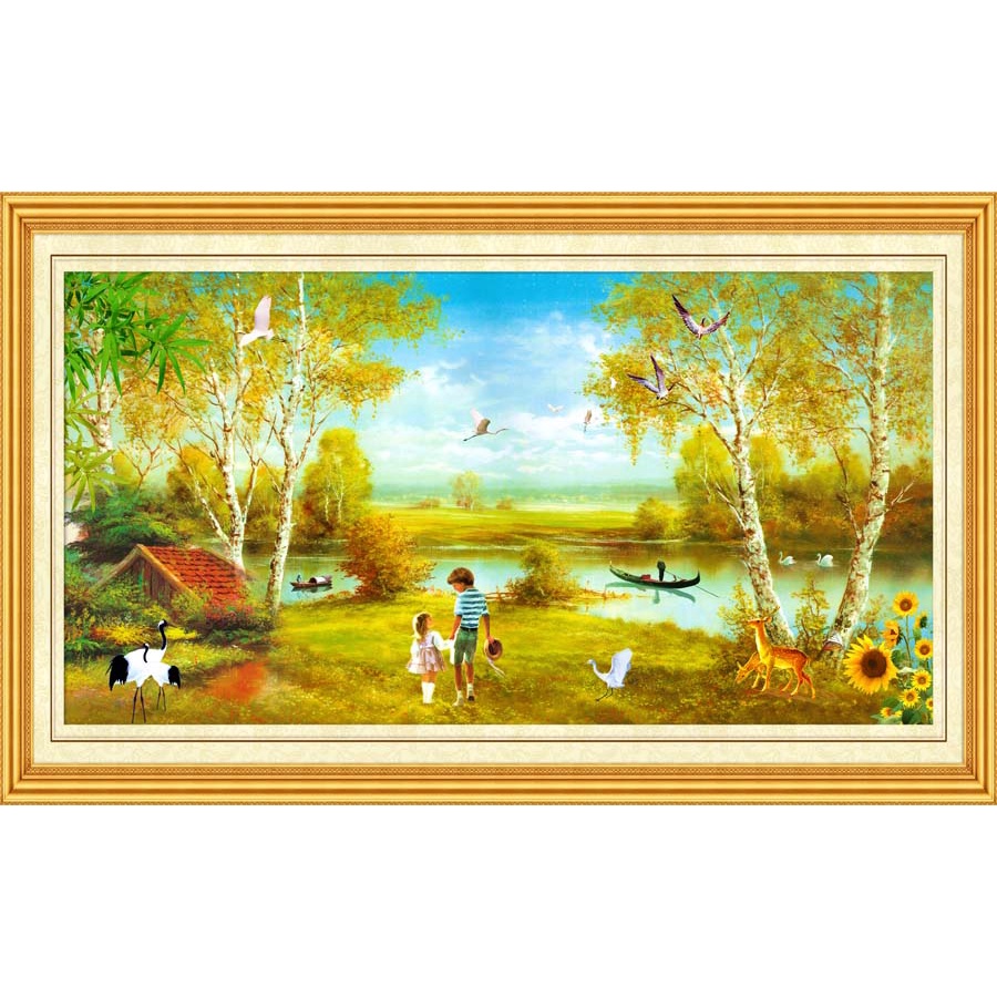 Tranh Đồng Quê Vải Lụa 3D Dán Tường Cao Cấp
