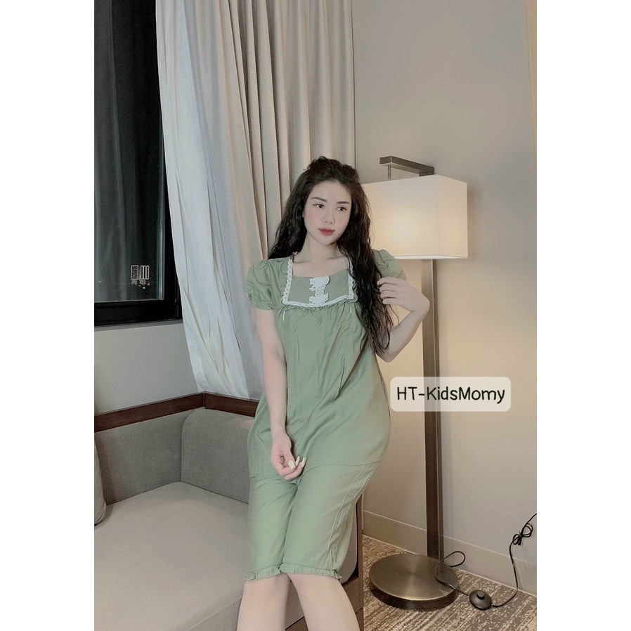 Bộ bầu mặc nhà - bộ sau sinh chất đũi hàn có khóa cho con tu ti họa tiết hoa nhí