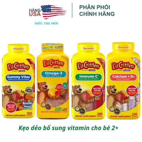 - Kẹo Gấu Lil Critters Calcium - Omega 3 *DHA*- Multi vites 220 viên - Mỹ| Siêu Thị Mới
