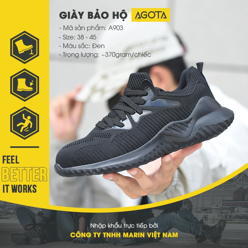 Giày bảo hộ lao động siêu nhẹ JB903 dáng thể thao, có mũi thép chống va đập, đế lót Kevlar chống đâm xuyên