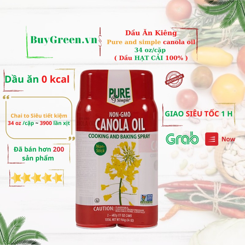 [ 1 cặp ] [ Dầu Ăn Kiêng ] 34 oz/chai ( 3900 lần xịt ) Dầu ăn kiêng canola oil 0 calories Pure and simple canolaêng