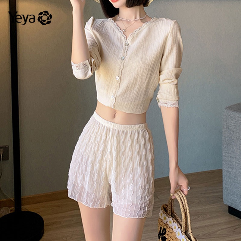 Quần short bảo hộ an toàn YEYA ống rộng thêu ren phong cách Nhật Bản thời trang xuân hè cho nữ