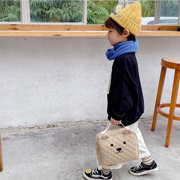 Balo cho bé đi học mần non đi chơi phong cách Hàn Quốc hình mặt gấu dễ thương