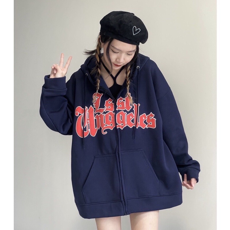 Áo khoác hoodie dây kéo bo tay Lossangerless UlzzangHodie nữ form rộng dài len tăm rẻ không xù lông Free ship
