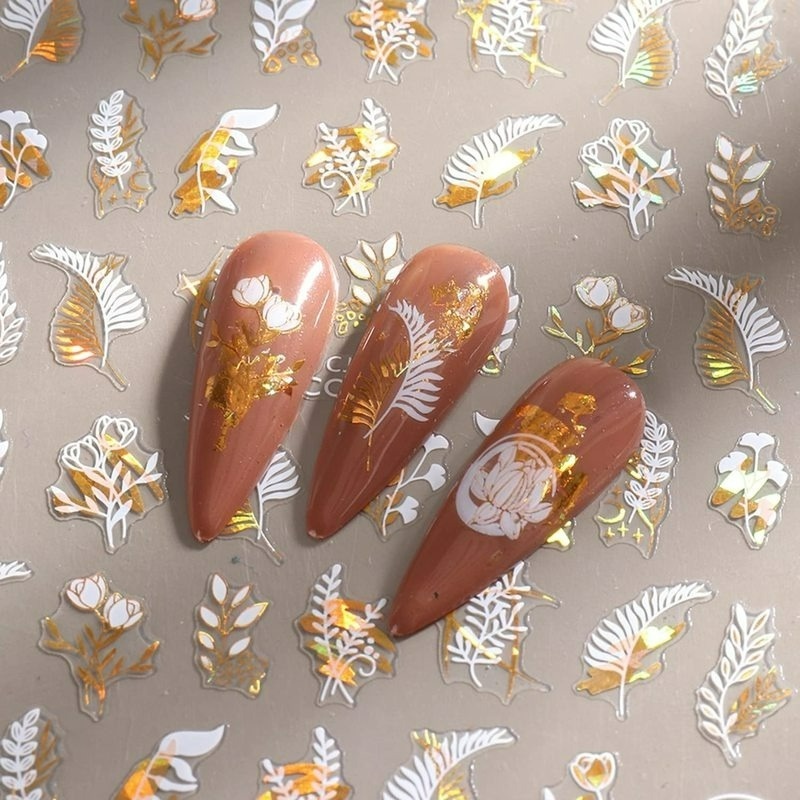 Miếng Dán Trang Trí Móng Tay Tự Dính Họa Tiết Hoa/ Hình Học Màu Đồng Gradient Xinh Xắn Thời Trang