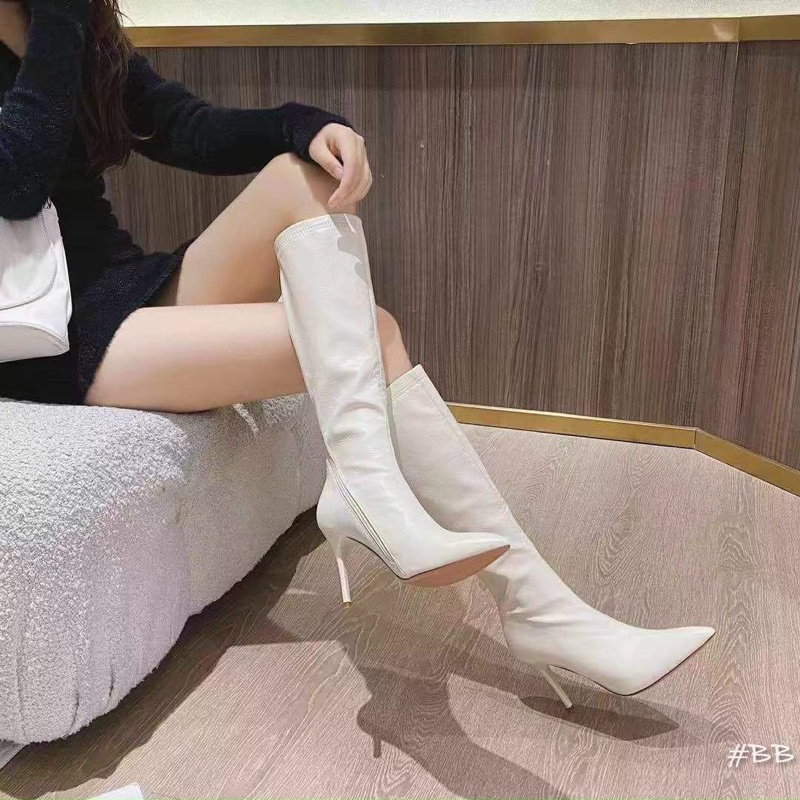 Boot đùi da mềm mũi nhọn gót nhọn siêu sang