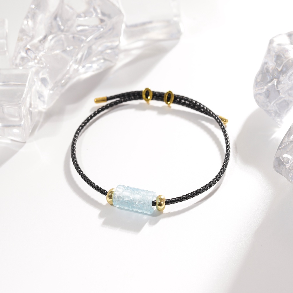 Vòng tay cuff nam nữ đen aquamarine tài lộc phong thủy Udum
