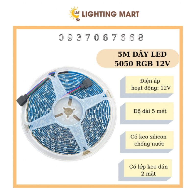 Cuộn dây led đổi màu 5050 RGB 12V  sử dụng trang trí tủ kệ, trang trí phòng ngủ