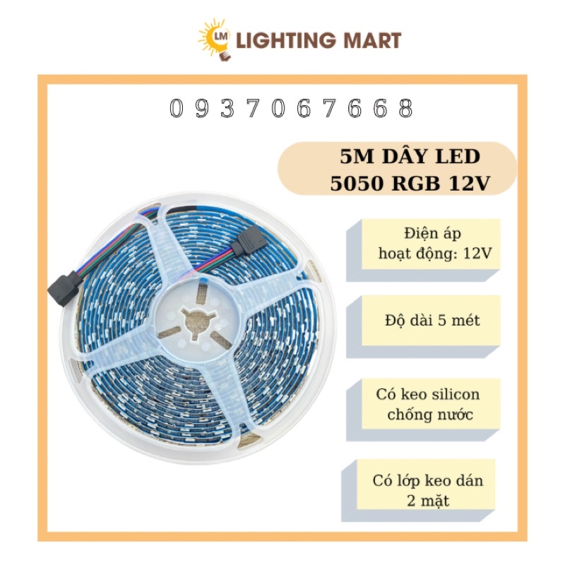 Cuộn dây led đổi màu 5050 RGB 12V (Chưa bao gồm nguồn) sử dụng trang trí tủ kệ, trang trí phòng ngủ