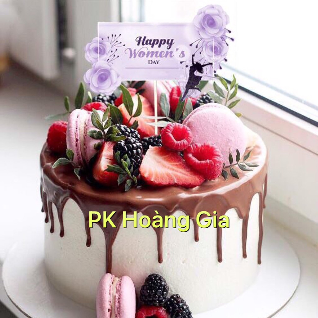 Trang Trí Bánh Sinh Nhật, 10 Thẻ 8/3 hoa đào happy womens