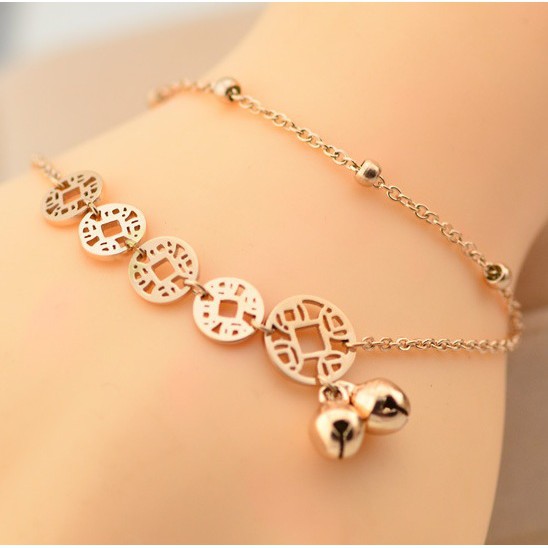 Lắc tay chân 2 tầng đồng tiền chuông mạ vàn.g 14k đẹp giá rẻ BH vĩnh viễn