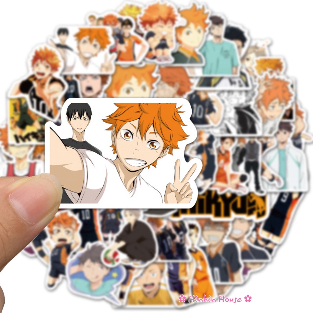 Set 50 Stickers PVC Chống Thấm Nước Chủ Đề Haikyuu Chàng Khổng Lồ Tí Hon Dán Vali, Mũ Bảo Hiểm, Laptop, Guitar,...