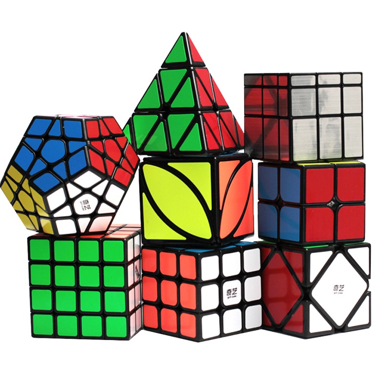 Full trọn bộ 20 loại rubik qiyi viền đen cao cấp( 2x2, 3x3, 4x4, 5x5, tam giác, 12 mặt, skewb, Ivy, X dino, Fisher,Axis)