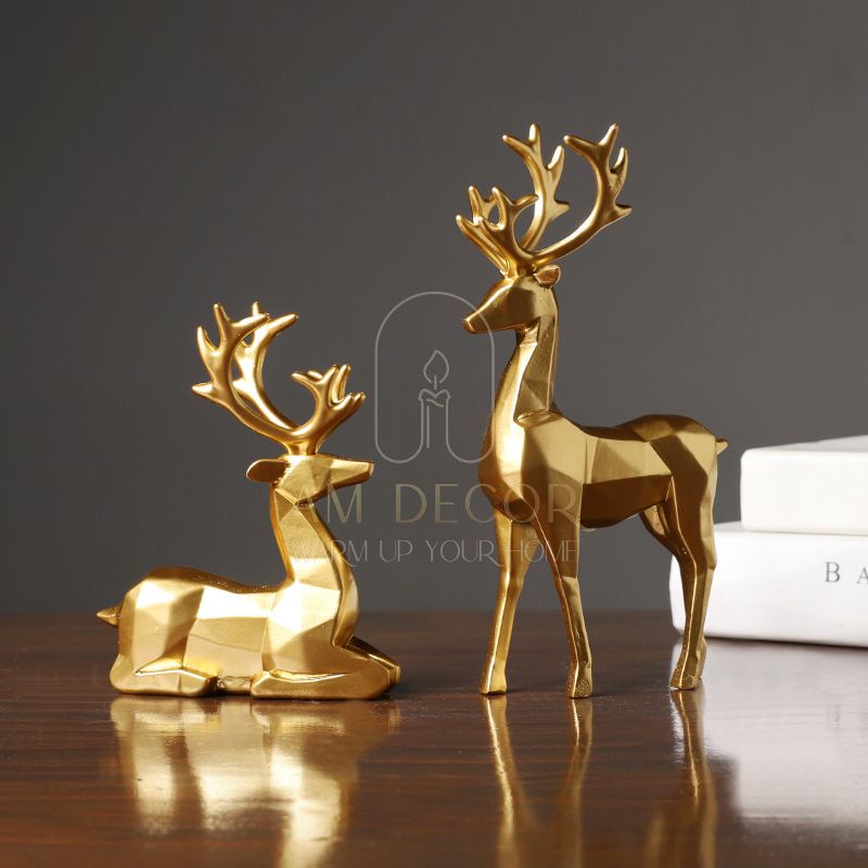 Tượng Cặp đôi hươu nai vàng decor trang trí phòng ngủ, phòng khách sang trọng - AM Decor