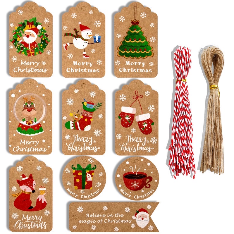 set 10 tag Christmas Gift trang trí Noel, Giáng sinh kèm dây
