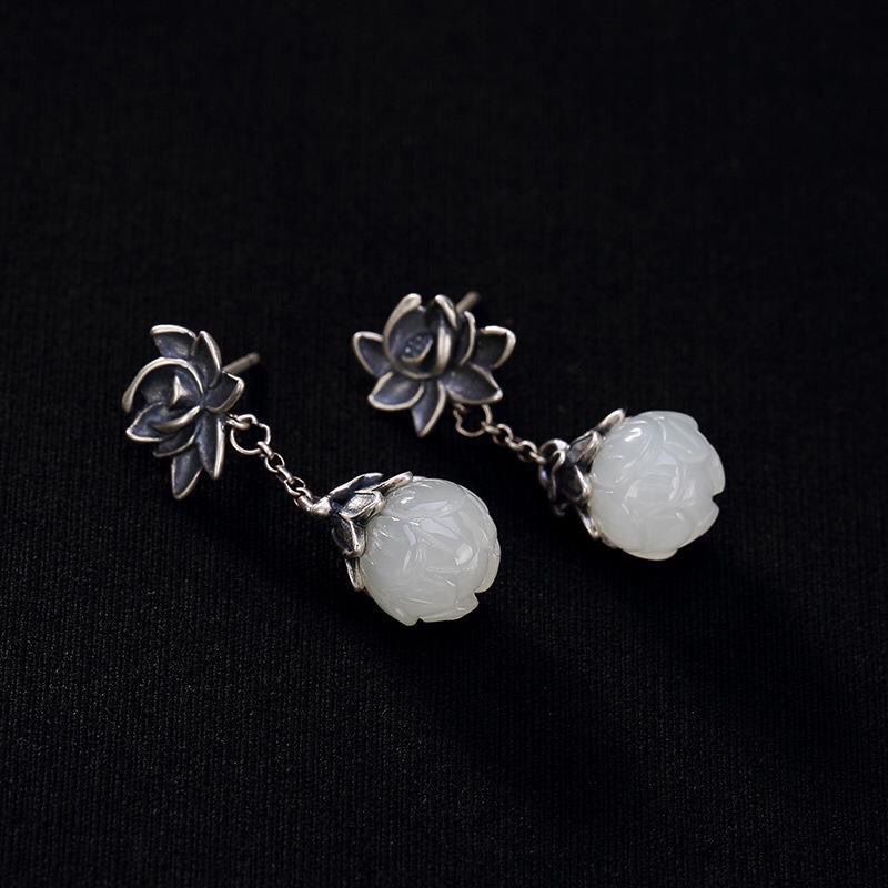 Miyan Bông Tai s925 Hình Hoa Sen Phong Cách Trung Hoa Cổ Điển Cho Nữ