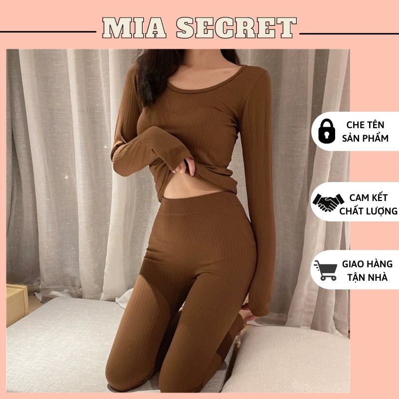 Bộ Quần Áo Giữ Nhiệt Nữ, Set Quần Áo Thu Đông Nữ Len Tăm Dài Tay |MIA SECRET|