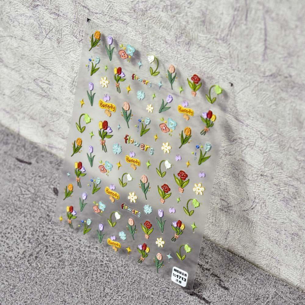 Đề Can Lá Nhôm 5D In Hình Hoa Tulip Dễ Thương Dùng Trang Trí Móng Tay