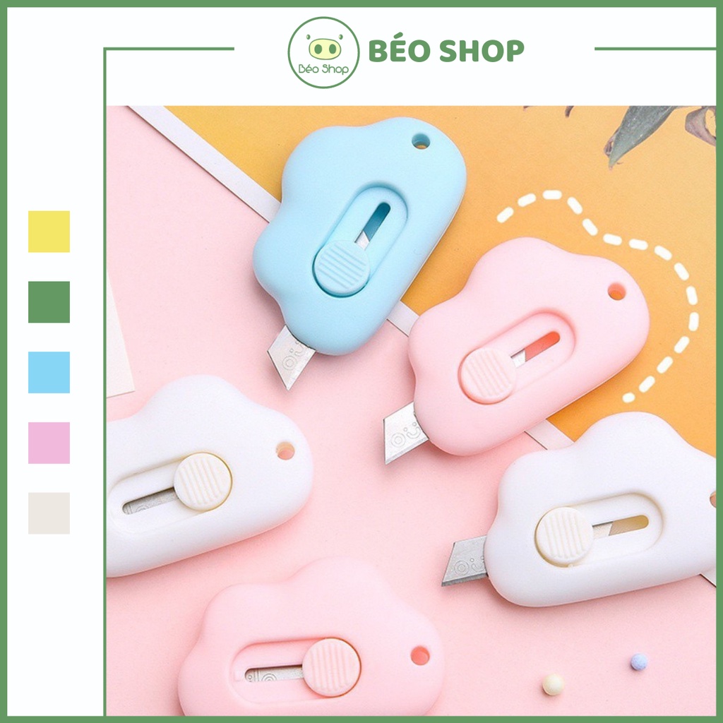 Dao rọc giấy hình đám mây Béo shop nhỏ gọn dễ thương lưỡi dao tự rút an toàn tiện lợi