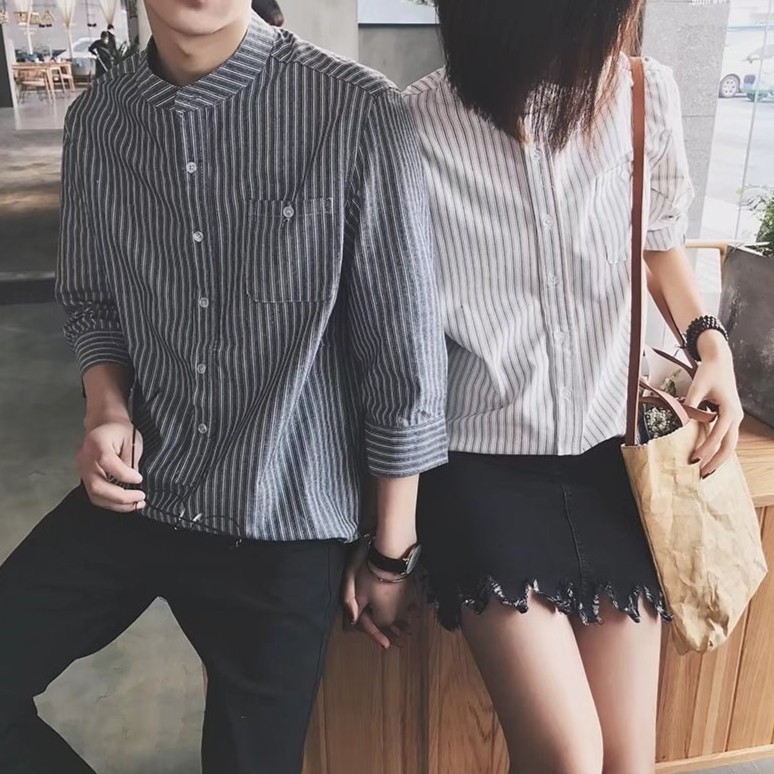 Áo Sơ Mi Đũi Kẻ Sọc Cổ Tàu ASMB2