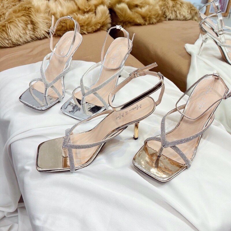 [Kho sỉ giày cao gót] Sandal nữ gót nhọn 8p kẹp ngón quai mảnh đá xịn xò