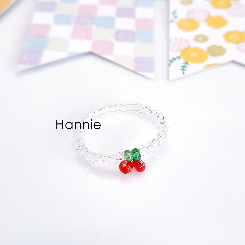 Nhẫn hạt cườm trong trái cây cherry/nho/cam/chanh handmade