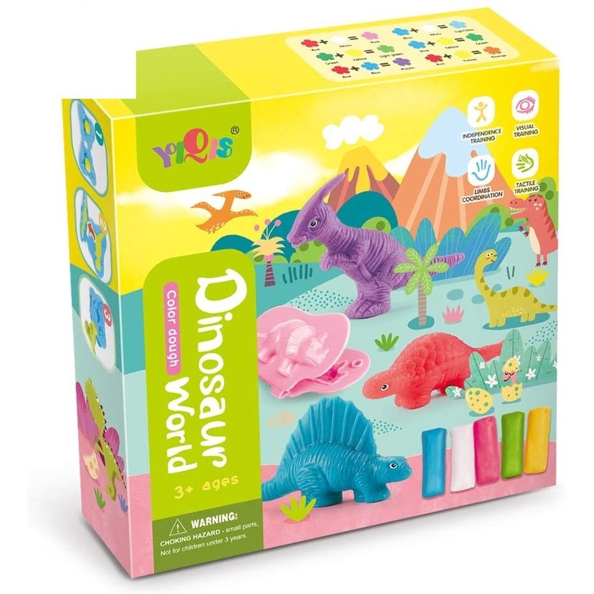 Đồ chơi Đất Nặn Khủng Long Tặng Kèm Khuôn, Chất liệu an toàn cho bé thỏa sức sáng tạo - Loki Kids