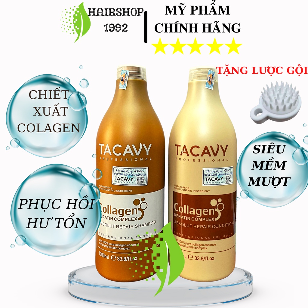 Cặp Dầu Gội Xả TACAVY 1000ml | Giảm Gãy Rụng, Phục Hồi Tóc Hư Tổn, Khô Xơ | Hàng Chính Hãng