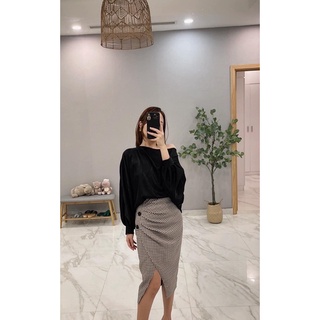 Chân váy dạ kẻ khuy cao cấp