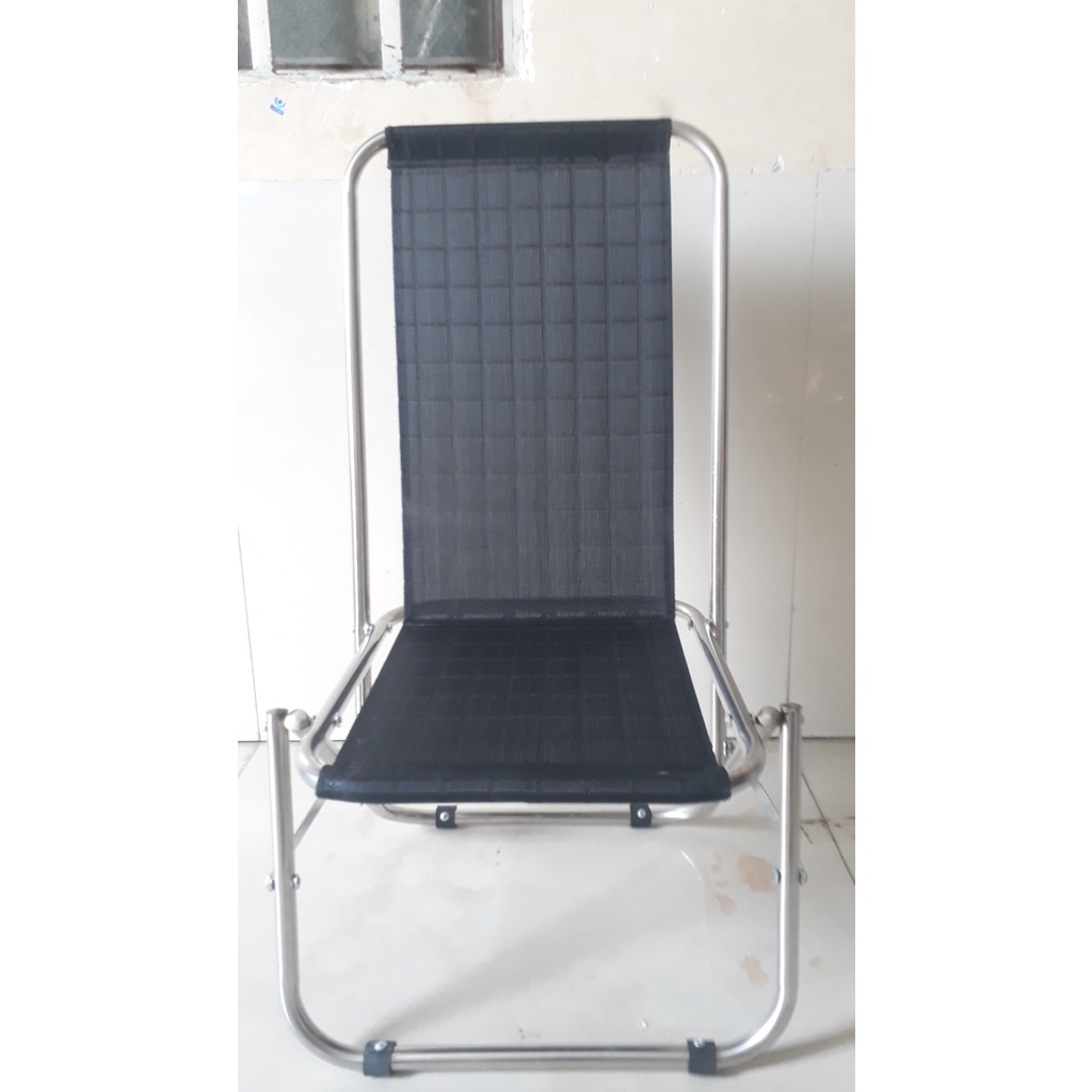Ghế xếp inox lưng cao lò xo móc vải caro siêu bền phù hợp cho quán cà phê, trà sữa