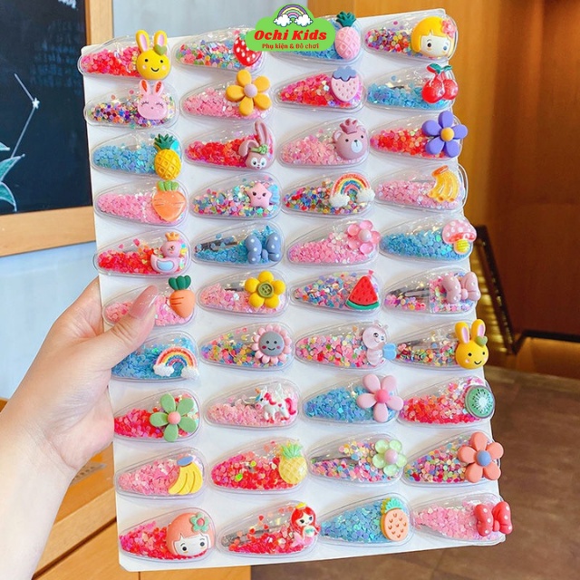 Set 5 kẹp tóc mái kim sa óng ánh cho bé gái, cặp ghim nhỏ, cặp tóc mái cho bé Ochi Kids
