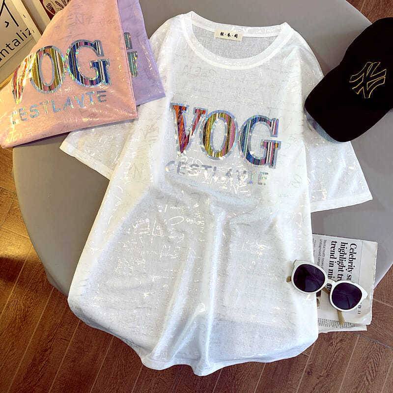 Áo Thun T-Shirt Polyester Tay Ngắn Dáng Rộng In Chữ Siêu Mỏng Phiên Bản Hàn Quốc Thời Trang Cho Nữ