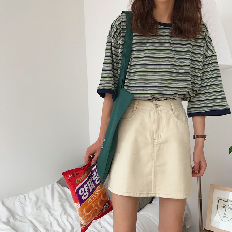 Chân váy jean IELGY dáng chữ A lưng cao dáng ôm thời trang hè cho nữ