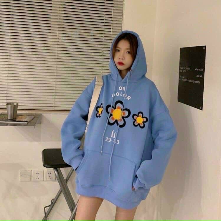 Áo hoodie nỉ ngoại dày dặn 3 bông cúc xinh xinh, Áo hoodie chui đầu có nón hàng chất lượng.