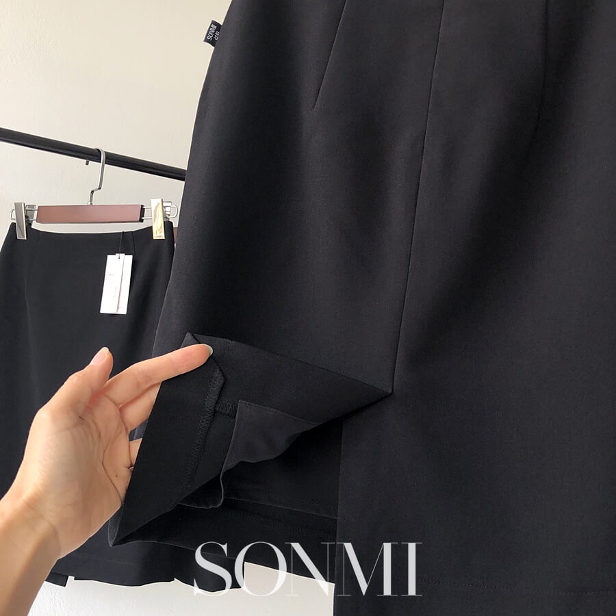 Chân Váy Công Sở SONMI Hàn Quốc Cao Cấp Màu Đen Dáng Suông Xẻ Tà Sau 2 Lớp Co Giãn 2 Chiều JULIE CATHIE