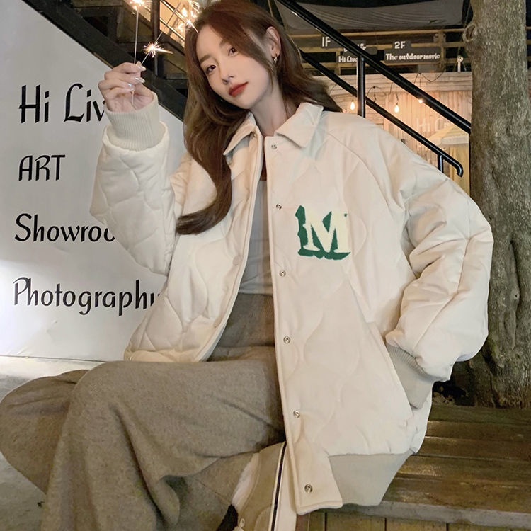 Áo Khoác Bóng Chày Cotton Dày Dặn Thêu Chữ Phong Cách Mới Cho Nữ