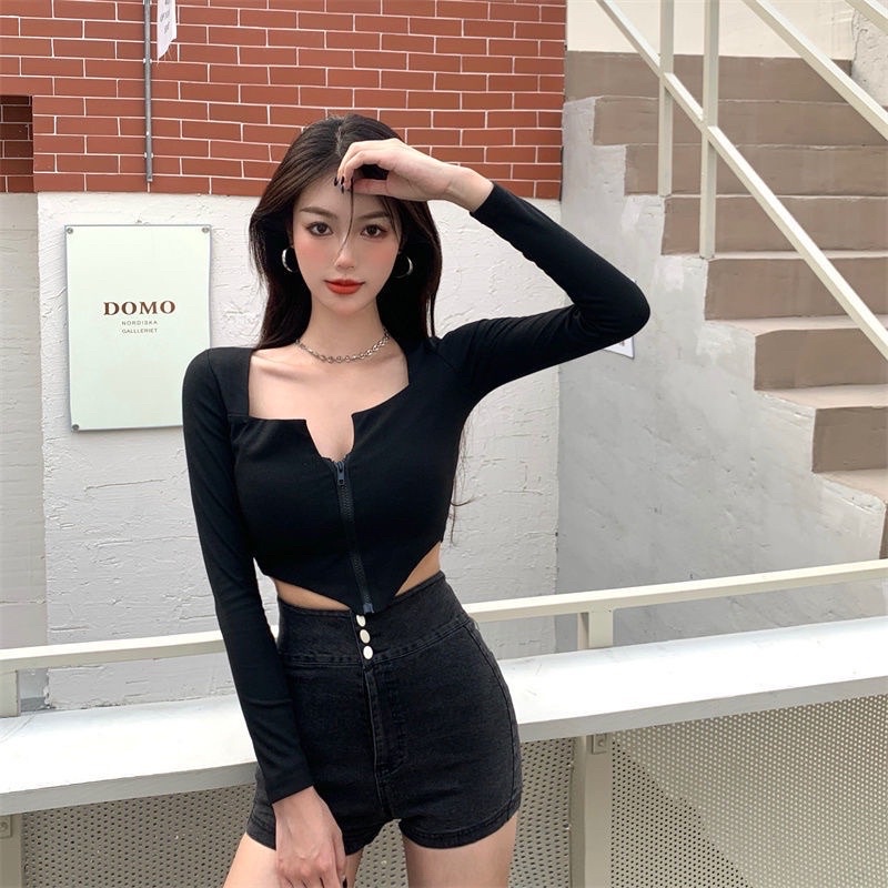 ÁO CROPTOP TÀ NHỌN PHỐI KHOÁ ĐỒNG THÁO ĐƯỢC CỰC XINH