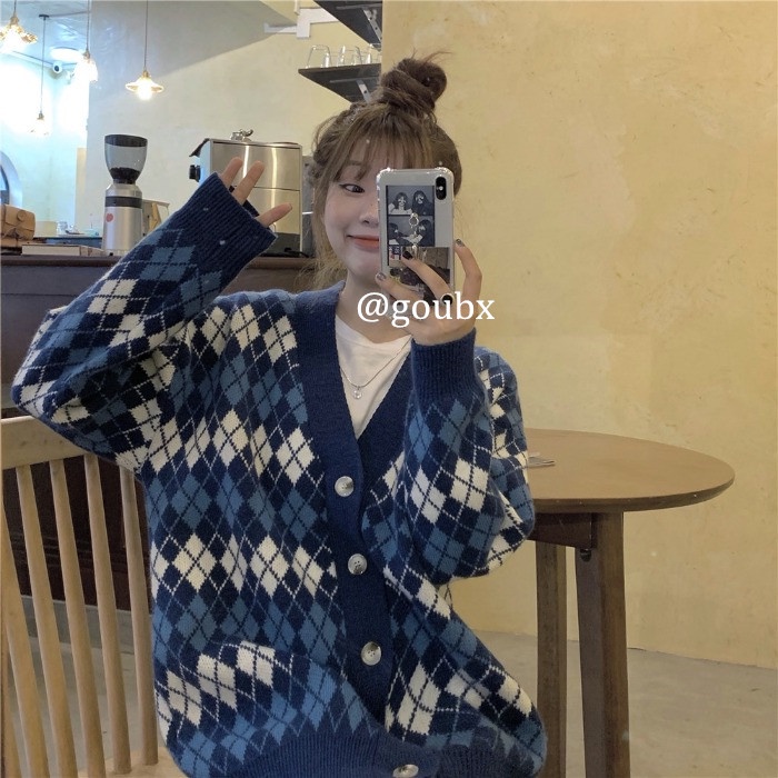 Hàng Sẵn_Áo khoác len Hàn Quốc nữ thiết kế cổ chữ V xu hướng