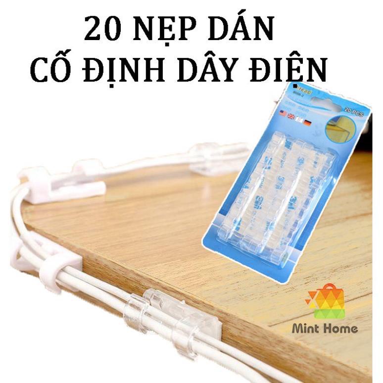 Nẹp dây điện dán tường treo giữ cố định cáp sạc thông minh, bộ kẹp đi dây điện 20 cái có keo 3M𝐅𝐑𝐄𝐄 𝐒𝐇𝐈𝐏