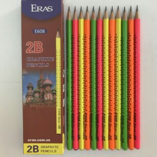 1 hộp bút chì 2b neon 12 chiếc eras e608