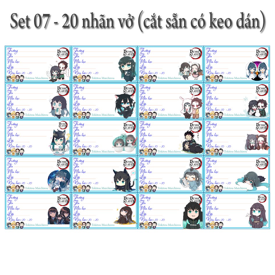 Nhãn vở anime Kimetsu No Yaiba hình chibi ( 1 set 20 cái nhãn vở giá 12k)