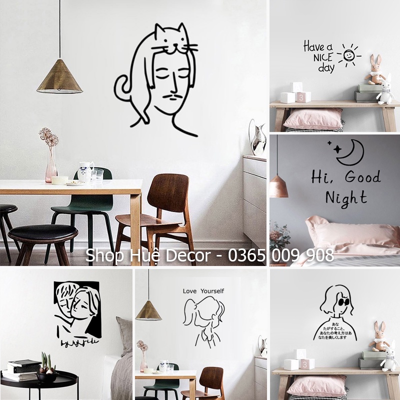 Hình tranh dán tường trang trí phòng nhiều họa tiết đáng yêu sẵn keo phía sau