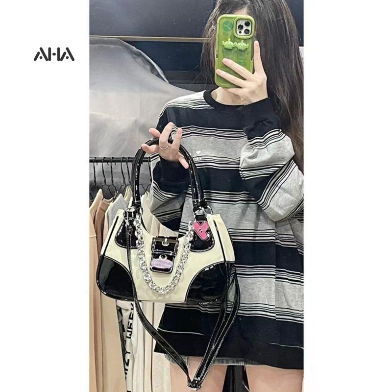 Túi da đeo vai AHA OFFICIAL phối chuỗi xích kim loại phong cách thời trang độc đáo cho nữ