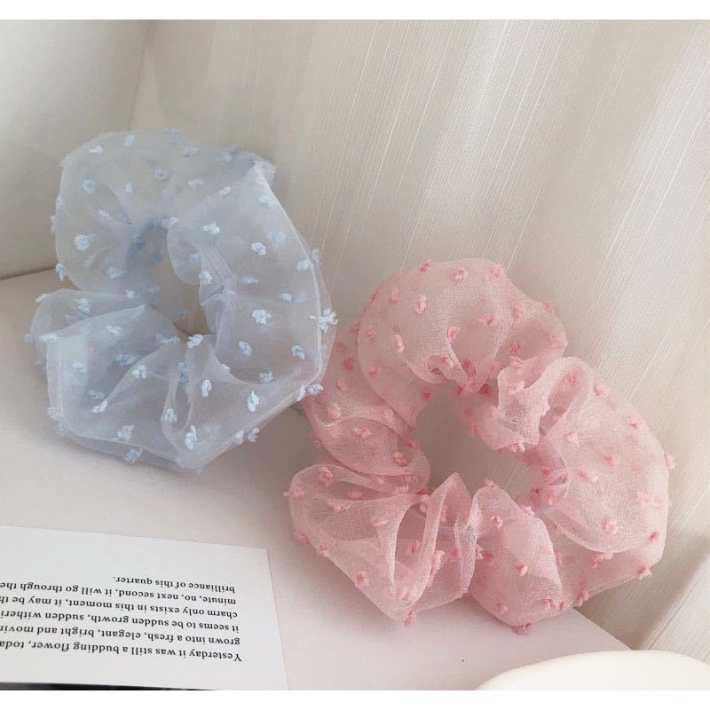 S16 Scrunchies vải voan hạt dịu dàng
