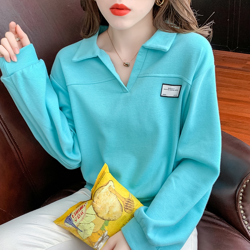 【ZHELIHANGFEI】Áo Dệt Kim Tay Dài Cổ Bẻ Lưng Cao Dáng Rộng Phong Cách Thời Trang Mỹ