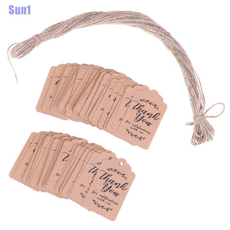 100 Thẻ nhãn màu nâu họa tiết chữ cám ơn trang trí tiệc cưới đa năng
